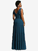 Alt View 3 Thumbnail - Atlantic Blue Bow-Shoulder Faux Wrap Maxi Dress with Tiered Skirt
