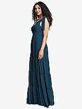 Side View Thumbnail - Atlantic Blue Bow-Shoulder Faux Wrap Maxi Dress with Tiered Skirt