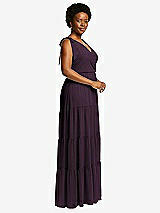 Alt View 2 Thumbnail - Aubergine Bow-Shoulder Faux Wrap Maxi Dress with Tiered Skirt