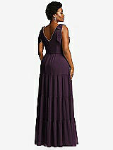 Alt View 3 Thumbnail - Aubergine Bow-Shoulder Faux Wrap Maxi Dress with Tiered Skirt