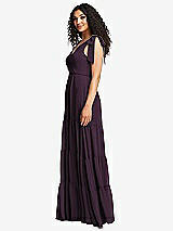 Side View Thumbnail - Aubergine Bow-Shoulder Faux Wrap Maxi Dress with Tiered Skirt