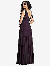 Rear View Thumbnail - Aubergine Bow-Shoulder Faux Wrap Maxi Dress with Tiered Skirt