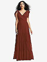 Front View Thumbnail - Auburn Moon Bow-Shoulder Faux Wrap Maxi Dress with Tiered Skirt