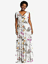 Alt View 1 Thumbnail - Butterfly Botanica Ivory Bow-Shoulder Faux Wrap Maxi Dress with Tiered Skirt