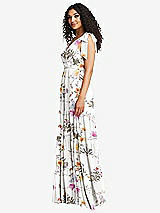 Side View Thumbnail - Butterfly Botanica Ivory Bow-Shoulder Faux Wrap Maxi Dress with Tiered Skirt