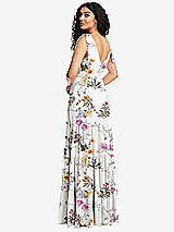 Rear View Thumbnail - Butterfly Botanica Ivory Bow-Shoulder Faux Wrap Maxi Dress with Tiered Skirt