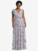 Alt View 1 Thumbnail - Butterfly Botanica Silver Dove Bow-Shoulder Faux Wrap Maxi Dress with Tiered Skirt