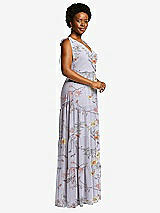 Alt View 2 Thumbnail - Butterfly Botanica Silver Dove Bow-Shoulder Faux Wrap Maxi Dress with Tiered Skirt