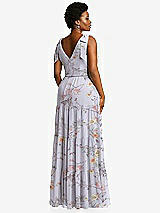 Alt View 3 Thumbnail - Butterfly Botanica Silver Dove Bow-Shoulder Faux Wrap Maxi Dress with Tiered Skirt