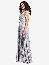 Side View Thumbnail - Butterfly Botanica Silver Dove Bow-Shoulder Faux Wrap Maxi Dress with Tiered Skirt