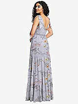 Rear View Thumbnail - Butterfly Botanica Silver Dove Bow-Shoulder Faux Wrap Maxi Dress with Tiered Skirt