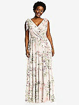 Alt View 1 Thumbnail - Blush Garden Bow-Shoulder Faux Wrap Maxi Dress with Tiered Skirt