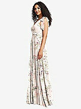 Side View Thumbnail - Blush Garden Bow-Shoulder Faux Wrap Maxi Dress with Tiered Skirt