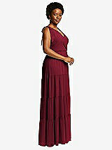 Alt View 2 Thumbnail - Burgundy Bow-Shoulder Faux Wrap Maxi Dress with Tiered Skirt