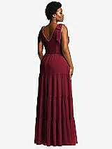Alt View 3 Thumbnail - Burgundy Bow-Shoulder Faux Wrap Maxi Dress with Tiered Skirt