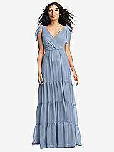 Front View Thumbnail - Cloudy Bow-Shoulder Faux Wrap Maxi Dress with Tiered Skirt