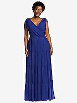 Alt View 1 Thumbnail - Cobalt Blue Bow-Shoulder Faux Wrap Maxi Dress with Tiered Skirt