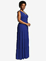Alt View 2 Thumbnail - Cobalt Blue Bow-Shoulder Faux Wrap Maxi Dress with Tiered Skirt