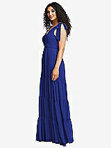 Side View Thumbnail - Cobalt Blue Bow-Shoulder Faux Wrap Maxi Dress with Tiered Skirt