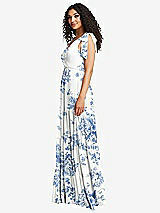 Side View Thumbnail - Cottage Rose Dusk Blue Bow-Shoulder Faux Wrap Maxi Dress with Tiered Skirt