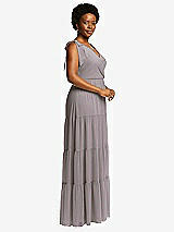 Alt View 2 Thumbnail - Cashmere Gray Bow-Shoulder Faux Wrap Maxi Dress with Tiered Skirt