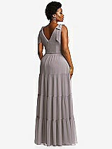 Alt View 3 Thumbnail - Cashmere Gray Bow-Shoulder Faux Wrap Maxi Dress with Tiered Skirt
