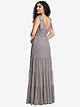 Rear View Thumbnail - Cashmere Gray Bow-Shoulder Faux Wrap Maxi Dress with Tiered Skirt