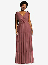 Alt View 1 Thumbnail - English Rose Bow-Shoulder Faux Wrap Maxi Dress with Tiered Skirt