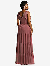 Alt View 3 Thumbnail - English Rose Bow-Shoulder Faux Wrap Maxi Dress with Tiered Skirt