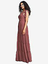 Side View Thumbnail - English Rose Bow-Shoulder Faux Wrap Maxi Dress with Tiered Skirt