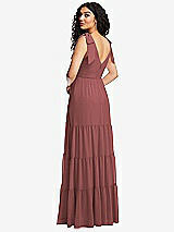 Rear View Thumbnail - English Rose Bow-Shoulder Faux Wrap Maxi Dress with Tiered Skirt