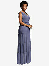 Alt View 2 Thumbnail - French Blue Bow-Shoulder Faux Wrap Maxi Dress with Tiered Skirt