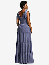 Alt View 3 Thumbnail - French Blue Bow-Shoulder Faux Wrap Maxi Dress with Tiered Skirt