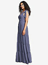 Side View Thumbnail - French Blue Bow-Shoulder Faux Wrap Maxi Dress with Tiered Skirt