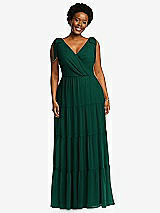 Alt View 1 Thumbnail - Hunter Green Bow-Shoulder Faux Wrap Maxi Dress with Tiered Skirt