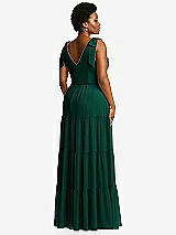 Alt View 3 Thumbnail - Hunter Green Bow-Shoulder Faux Wrap Maxi Dress with Tiered Skirt