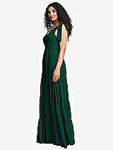 Side View Thumbnail - Hunter Green Bow-Shoulder Faux Wrap Maxi Dress with Tiered Skirt