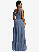 Alt View 3 Thumbnail - Larkspur Blue Bow-Shoulder Faux Wrap Maxi Dress with Tiered Skirt