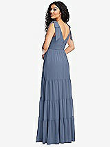 Rear View Thumbnail - Larkspur Blue Bow-Shoulder Faux Wrap Maxi Dress with Tiered Skirt