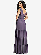 Rear View Thumbnail - Lavender Bow-Shoulder Faux Wrap Maxi Dress with Tiered Skirt