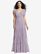 Front View Thumbnail - Lilac Haze Bow-Shoulder Faux Wrap Maxi Dress with Tiered Skirt