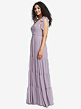 Side View Thumbnail - Lilac Haze Bow-Shoulder Faux Wrap Maxi Dress with Tiered Skirt