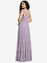 Rear View Thumbnail - Lilac Haze Bow-Shoulder Faux Wrap Maxi Dress with Tiered Skirt
