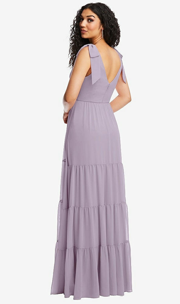 Back View - Lilac Haze Bow-Shoulder Faux Wrap Maxi Dress with Tiered Skirt
