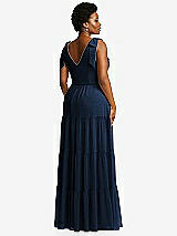 Alt View 3 Thumbnail - Midnight Navy Bow-Shoulder Faux Wrap Maxi Dress with Tiered Skirt
