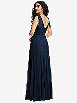 Rear View Thumbnail - Midnight Navy Bow-Shoulder Faux Wrap Maxi Dress with Tiered Skirt