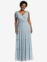 Alt View 1 Thumbnail - Mist Bow-Shoulder Faux Wrap Maxi Dress with Tiered Skirt