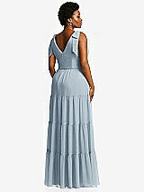 Alt View 3 Thumbnail - Mist Bow-Shoulder Faux Wrap Maxi Dress with Tiered Skirt