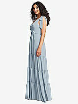 Side View Thumbnail - Mist Bow-Shoulder Faux Wrap Maxi Dress with Tiered Skirt