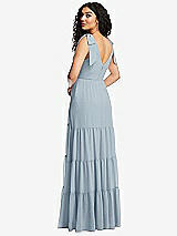 Rear View Thumbnail - Mist Bow-Shoulder Faux Wrap Maxi Dress with Tiered Skirt